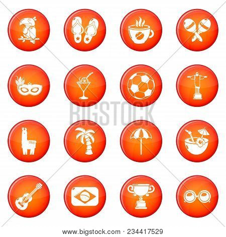 Travel Brazil Icons Set Vector Red Circle Isolated On White Background
