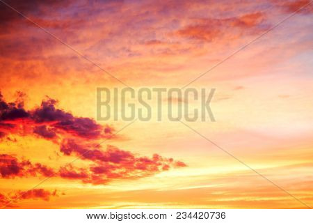 Beautifu Orangel Landscape With Sky, Clouds And Sunrise A View. Scenery Sunset  Romantic Cloudscape