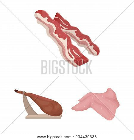 Different Meat Cartoon Icons In Set Collection For Design. Meat Product Vector Symbol Stock  Illustr