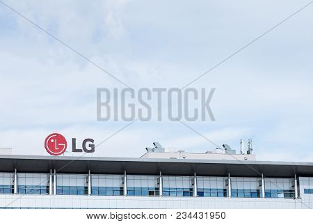Belgrade, Serbia - March 30, 2018: Lg Electronics Logo On Their Main Office For Serbia. Lg Is One Of