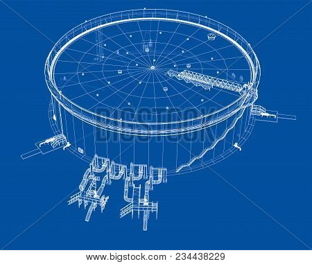 Oil Storage Tank. 3d Illustration. Wire-frame Style