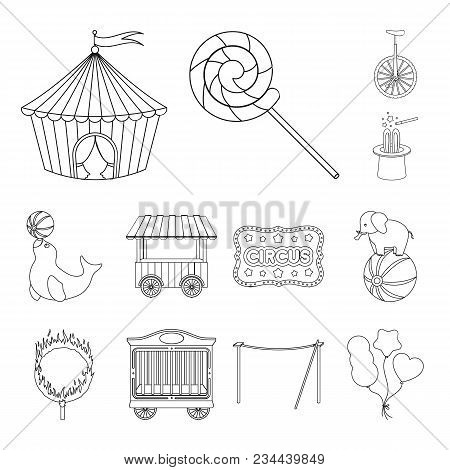 Circus And Attributes Outline Icons In Set Collection For Design. Circus Art Vector Symbol Stock  Il