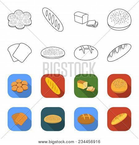 Toast, Pizza Stock, Ruffed Loaf, Round Rye.bread Set Collection Icons In Outline, Flet Style Vector 