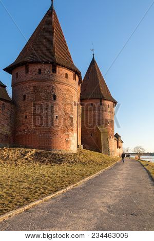 Malbork, Poland - April 2, 2017: Towers On Malbork Castle In Malbork. Poland.