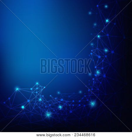 Abstract Digital Technology Background, Graphic Of Polygonal Wireframe With Dark Blue Background