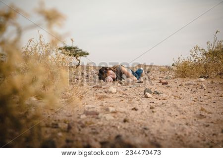 Girl Have Fun In Desert In A Summer Day