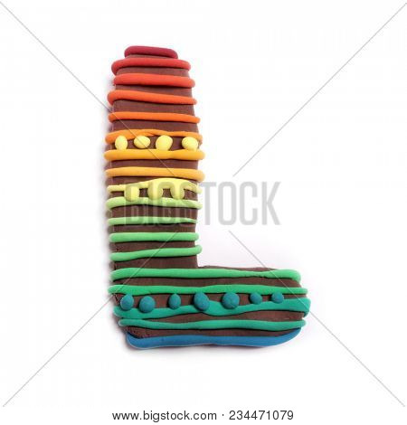 Plasticine letter L. Color Plasticine alphabet, isolated. Rainbow