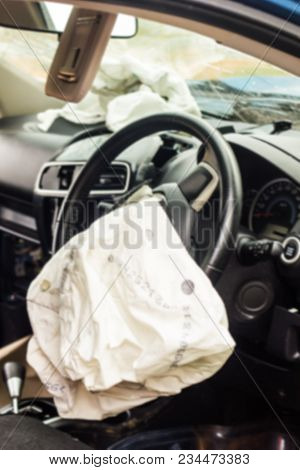 Blur Of Airbag Exploded At A Car Accident,car Crash Air Bag,airbag Work