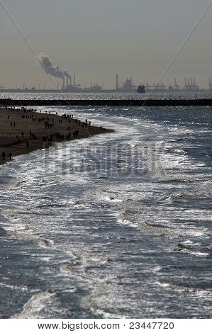 Hook Of Holland Seen From Scheveningen (the Netherlands)