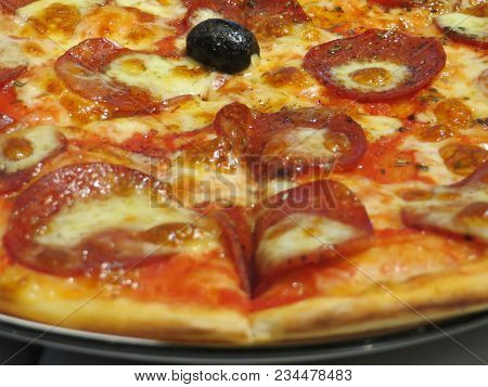 Italian Food Pepperoni Pizza On A Pan.