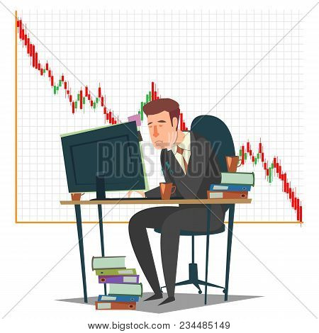 Stock Market, Investment And Trading Concept Vector Illustration. Candlestick Chart And Sad Business