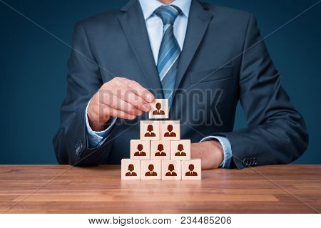 Human Resources, Corporate Hierarchy Concept And Multilevel Marketing - Recruiter Complete Team Repr