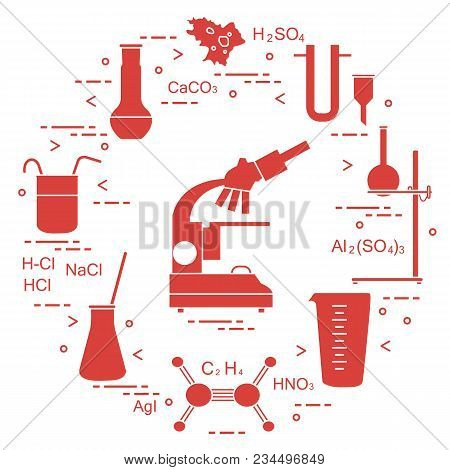 Chemistry Scientific, Education Elements: Microscope, Flasks, Tripod, Formulas, Beaker, Amoeba, Meas