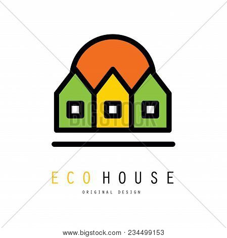 Original Logo With Three Eco Houses. Ecology And Clean Environment Theme. Emblem For Green Architect