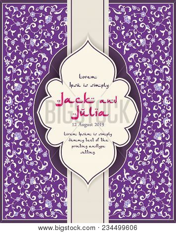 Arabic Or Indian Floral Invitation In Victorian Style. Ornamental For Card For Cafe, Shop, Print, Ba