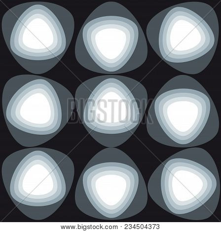 Seamless Geometric Pattern With Triangles On Black Background, Black, Gray, White Colors