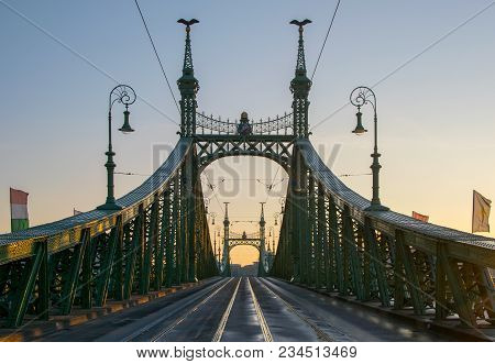 Scenic View Of Szabadsag Hid - Liberty Bridge - At Budapest, Hungary At Sunrise