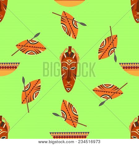 African Ethnic Seamless Pattern With Stylized Icons.
