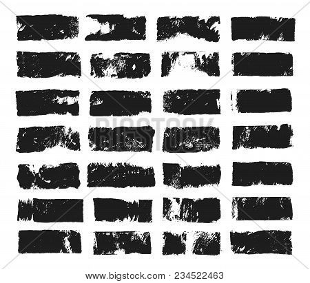 Big Set Of Rectangular Text Box. Grunge Paint Stripe. Vector Brush Stroke. Black Grunge Spots With P