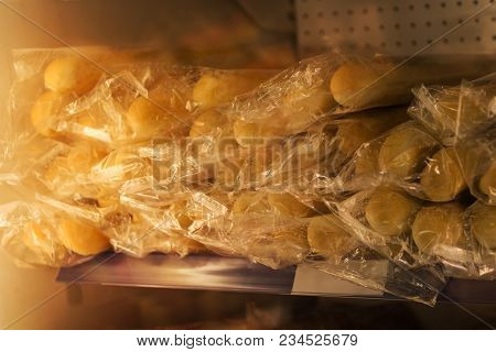 Bread In The Package On The Counter In The Store