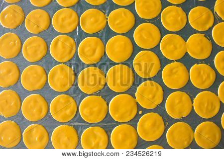 Dried Mango Sheet On Stanless Table, Thai Sweet Dessert.