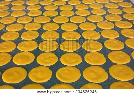 Dried Mango Sheet On Stanless Table, Thai Sweet Dessert.