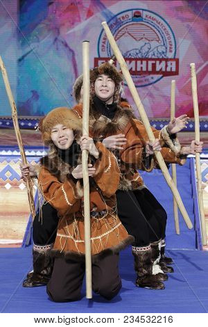 Petropavlovsk City, Kamchatka Peninsula, Russia - Mar 1, 2018: Incendiary Dance Of Indigenous Inhabi