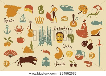 Traditional Symbols Of Culture And Sights Of Spain
