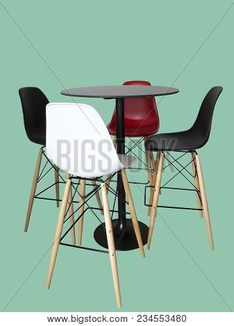 New Modern Roundtable With Four Chairs, Isolated.