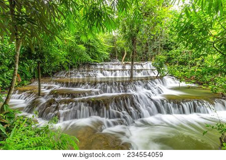 Noppiboon Waterfall In Tropical Rain Forest At  Sangkhlaburi , Kanchanaburi Province, Thailand