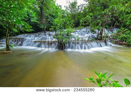 Noppiboon Waterfall In Tropical Rain Forest At  Sangkhlaburi , Kanchanaburi Province, Thailand
