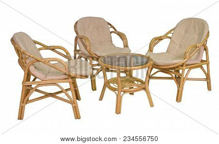 Set Of Furniture From A Rattan On A White Background