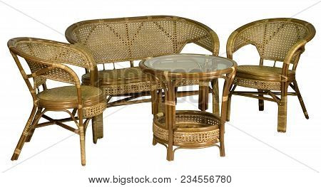 Set Of Furniture From A Rattan On A White Background