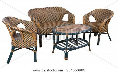 Set Of Furniture From A Rattan On A White Background