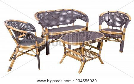 Set Of Furniture From A Rattan On A White Background