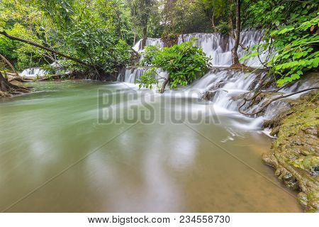 Noppiboon Waterfall In Tropical Rain Forest At  Sangkhlaburi , Kanchanaburi Province, Thailand