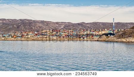 Greenland view of Ilulissat City and icefjord. Tourist destination in the actic.