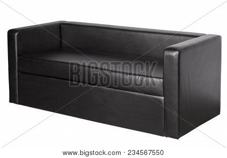 Black Leather Sofa On A White Background