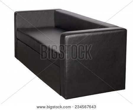 Black Leather Sofa On A White Background