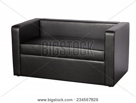 Black Leather Sofa On A White Background