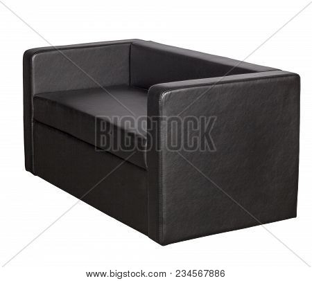 Black Leather Sofa On A White Background
