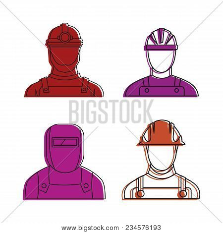 Construction Man Icon Set. Color Outline Set Of Construction Man Vector Icons For Web Design Isolate
