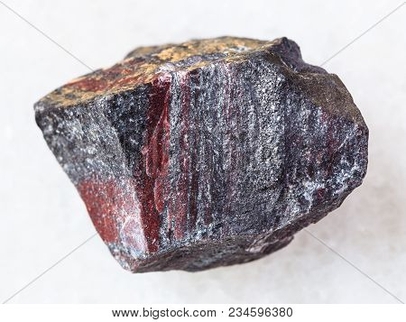Macro Shooting Of Natural Mineral Rock Specimen - Rough Jaspilite (ferruginous Quartzite) Stone On W