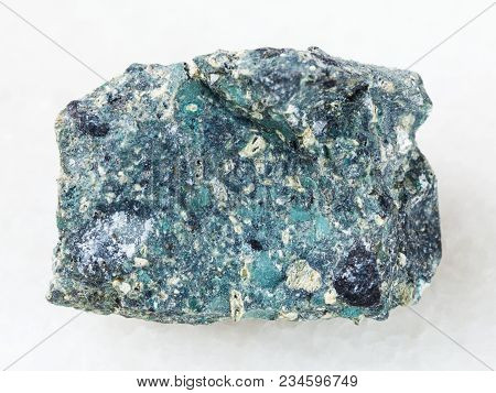 Macro Shooting Of Natural Mineral Rock Specimen - Rough Kimberlite Stone On White Marble Background