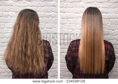 Sick, Cut And Healthy Hair. Hair Before And After Treatment.