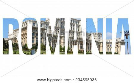 Romania Text Sign - Country Name Word Photo Silhouette.