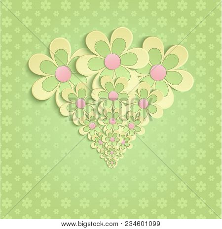Flowers Congratulations Greeting Card Spring Green Yellow Pink Raster Blank