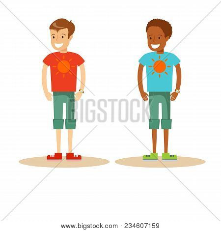 Vector Modern Black And White Boy. Cool Kids Character . Stock Flat Vector Illustration.