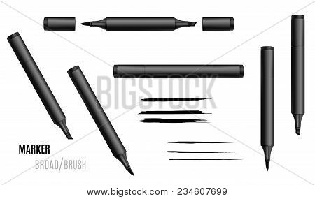 Black Marker Vector Illustration. Double-sided Realistic Marker. Eps 10