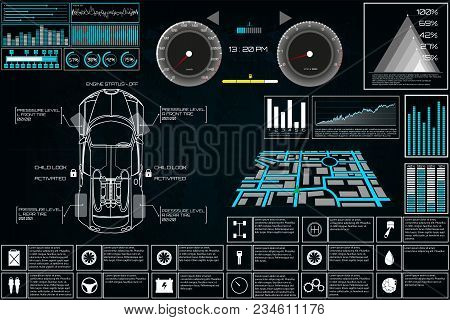 Futuristic User Interface. Car Service In The Style Of Hud. Virtual Graphical Interface Ui Hud Autos
